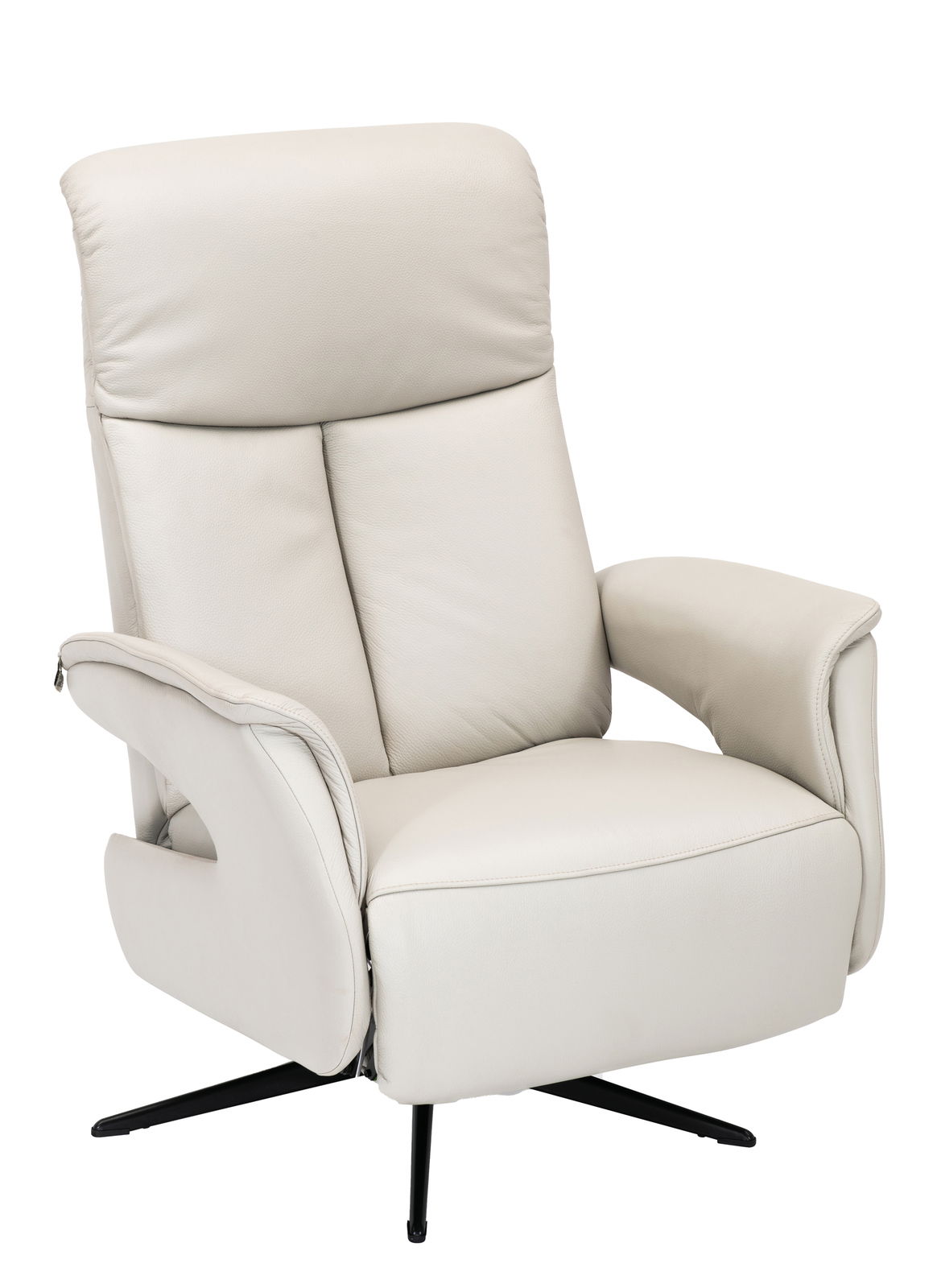 Beiger Relaxsessel Welnova 8035 SUPERIOR, Vorderansicht, mit gepolsterten Armlehnen und schwarzem Drehfuß.