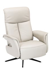 Beiger Relaxsessel Welnova 8035 SUPERIOR, Vorderansicht, mit gepolsterten Armlehnen und schwarzem Drehfuß.