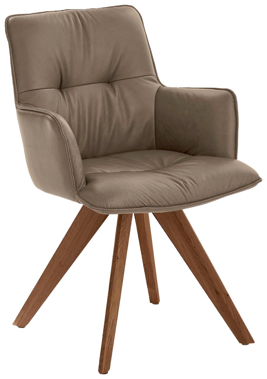 Dieter Knoll Design-Schalensessel PREMIO Design-Schalensessel mit gepolstertem Sitz und Rückenlehne in braunem Leder, auf vier hölzernen Beinen, seitliche Perspektive