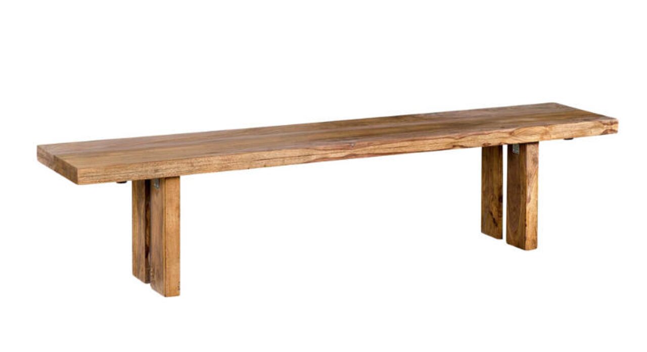Holzbank aus massiver Eiche, seitliche Perspektive