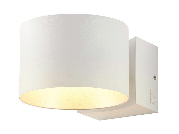 Musterring Wandleuchte LOOP Weiße Wandleuchte LOOP mit zylindrischem Schirm, seitliche Perspektive