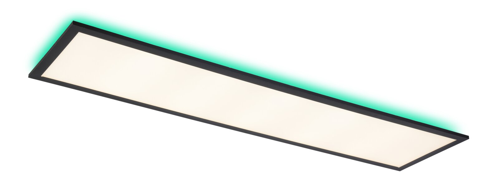 Rechteckiges LED-Panel Backlight mit schwarzem Rahmen, von unten betrachtet, mit grünem Leuchteffekt an den Rändern.