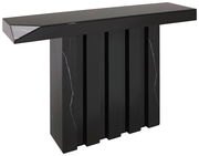 Schwarzer Konsolentisch mit modernem Design, frontal betrachtet.