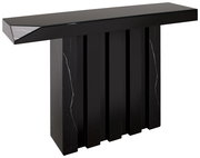 Schwarzer Konsolentisch mit modernem Design, frontal betrachtet.