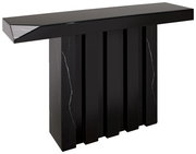 Schwarzer Konsolentisch mit modernem Design, frontal betrachtet.