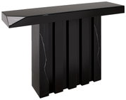 Schwarzer Konsolentisch mit modernem Design, frontal betrachtet.