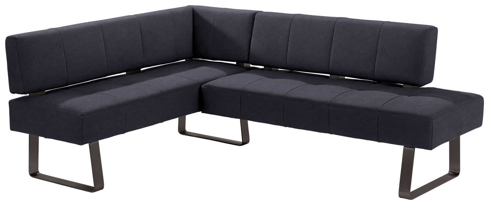 Moderano Eckbank LUPO II Moderne Eckbank in dunklem Stoffbezug mit Metallbeinen, seitliche Perspektive