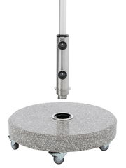 Granit-Sockel mit Rollen und Edelstahlstange, seitliche Perspektive