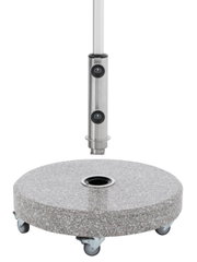 Granit-Sockel mit Rollen und Edelstahlstange, seitliche Perspektive