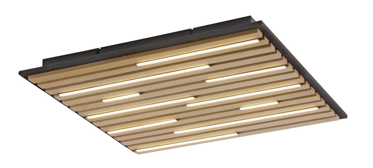 Paul Neuhaus Wand- und Deckenleuchte Q-AKUS Q-AKUSTIK Moderne Wand- und Deckenleuchte Q-AKUS mit Holzlamellen und integrierter LED-Beleuchtung, seitliche Perspektive