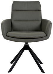 Moderner Sessel mit gepolstertem Sitz und Rückenlehne in Dunkelgrau, auf schwarzem Metallgestell, Frontalansicht.