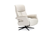 Beige relaxfauteuil met zwarte draaivoet, zijaanzicht