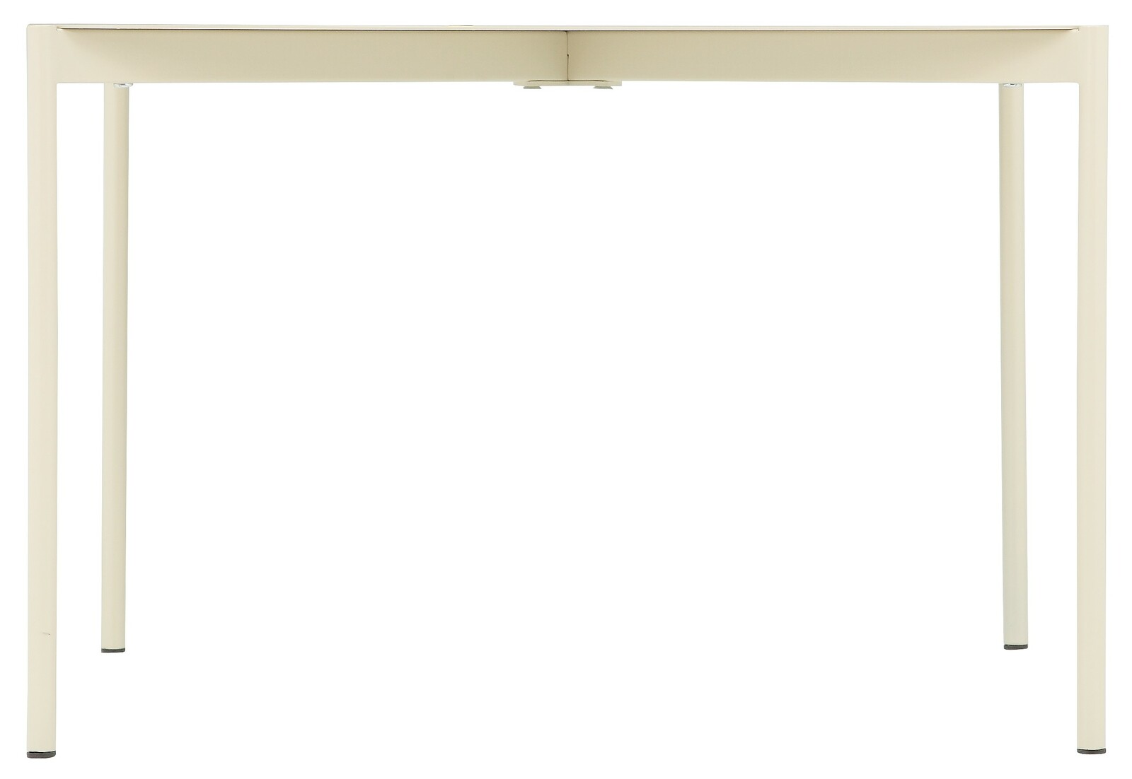 Moderner Beistelltisch aus Metall in Beige, frontal fotografiert