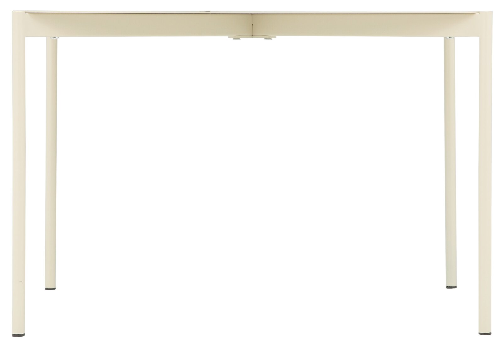 Moderner Beistelltisch aus Metall in Beige, frontal fotografiert