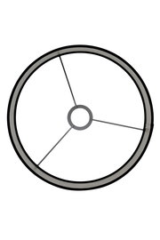 Ansicht von oben auf einen runden Lampenschirm mit Metallstreben und zentraler Halterung.