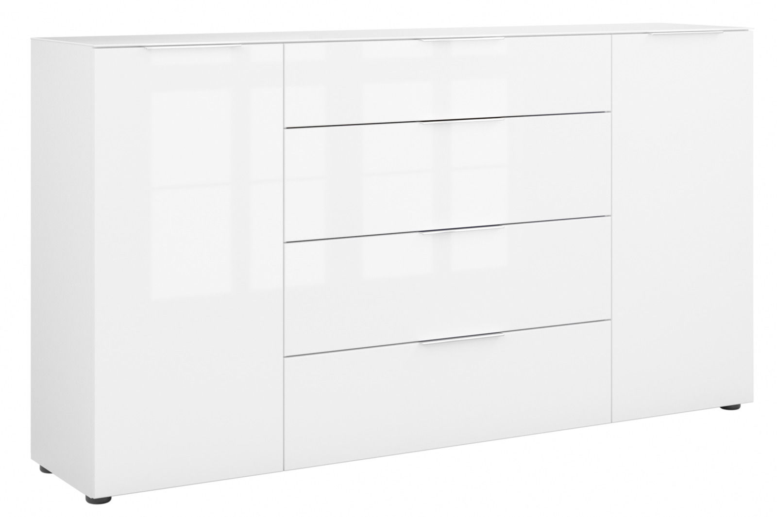 Weißes XL-Sideboard mit mehreren Schubladen und Türen, frontale Ansicht
