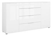 Weißes XL-Sideboard mit mehreren Schubladen und Türen, frontale Ansicht
