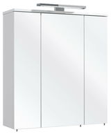 Moderner Spiegelschrank mit drei Türen und integrierter Beleuchtung, seitliche Perspektive