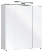 Moderner Spiegelschrank mit drei Türen und integrierter Beleuchtung, seitliche Perspektive