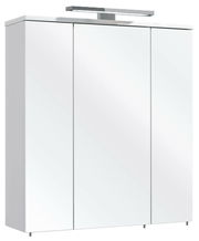 Moderner Spiegelschrank mit drei Türen und integrierter Beleuchtung, seitliche Perspektive