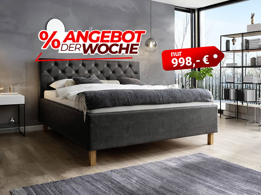 Modernes Boxspringbett in Anthrazit mit Chesterfield-Kopfteil – Angebot der Woche für 998 €