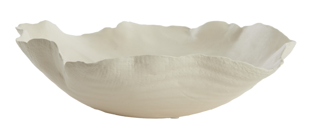 Weiße, organisch geformte Schale aus Keramik, seitliche Perspektive