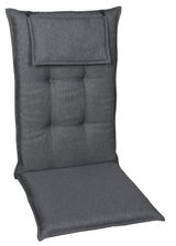 Graue Sesselauflage mit Kopfpolster, frontal fotografiert