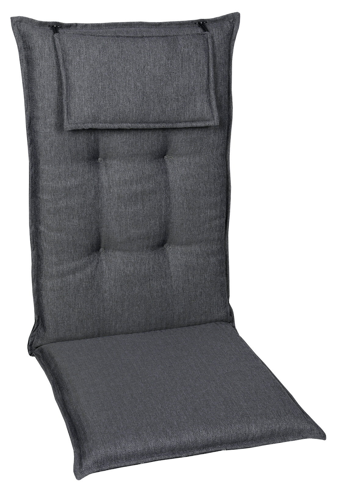 Go-De Sesselauflage Graue Sesselauflage mit Kopfpolster, frontal fotografiert