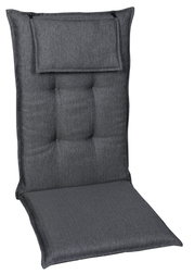 Graue Sesselauflage mit Kopfpolster, frontal fotografiert