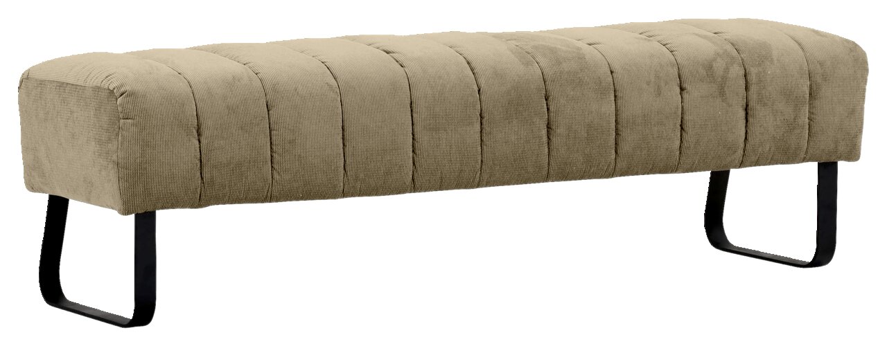 Novel 2er-Sitzbank LAILA Beige 2er-Sitzbank mit gestepptem Stoffbezug und schwarzen Metallbeinen, seitliche Perspektive