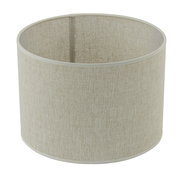 Zylindrischer Lampenschirm aus beigem Stoff, seitliche Perspektive