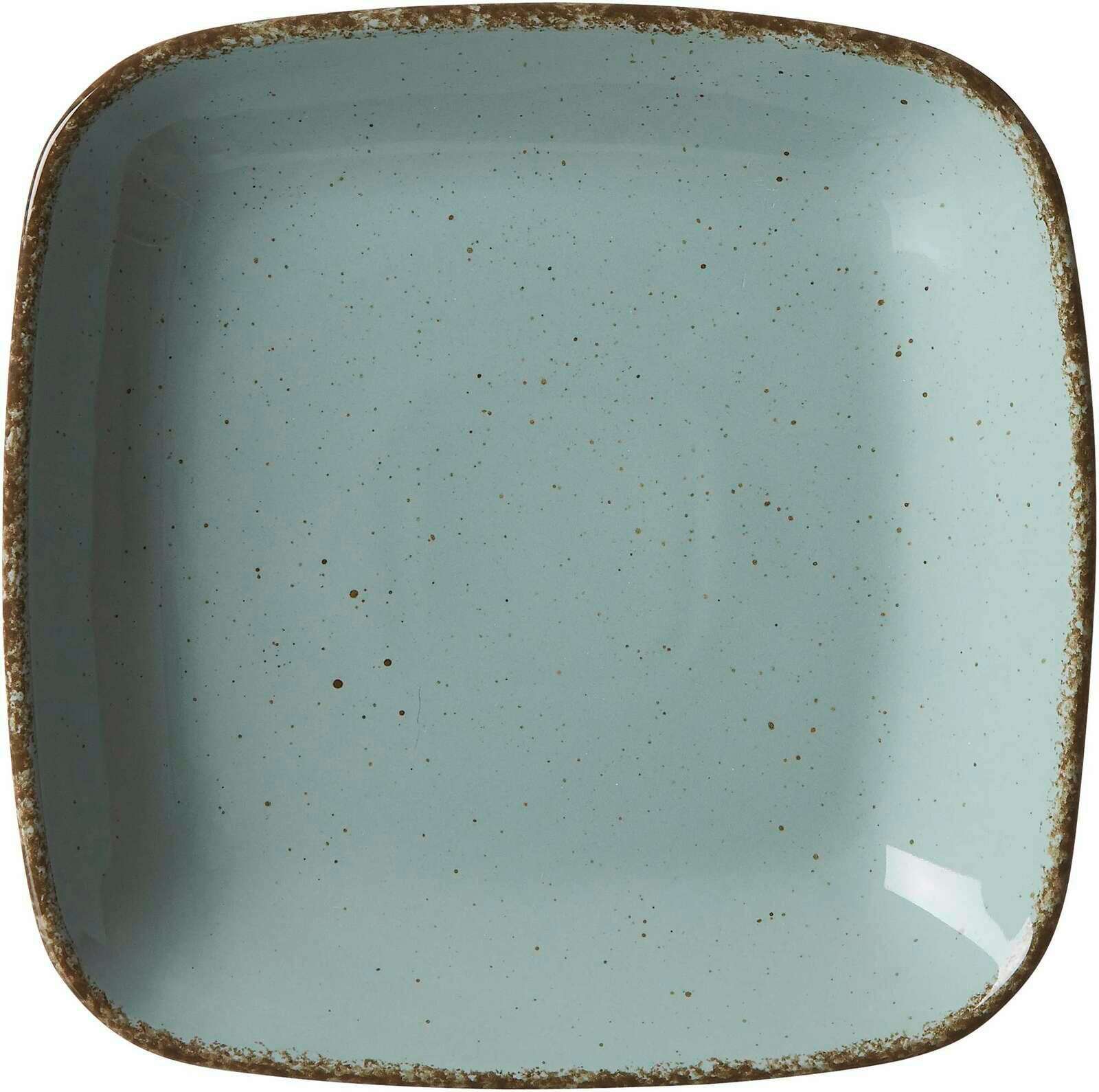 Ritzenhoff & Breker Suppenteller CASA eckig blau Vogelperspektive auf einen quadratischen, blauen Suppenteller mit gesprenkeltem Design und rustikalem Rand.