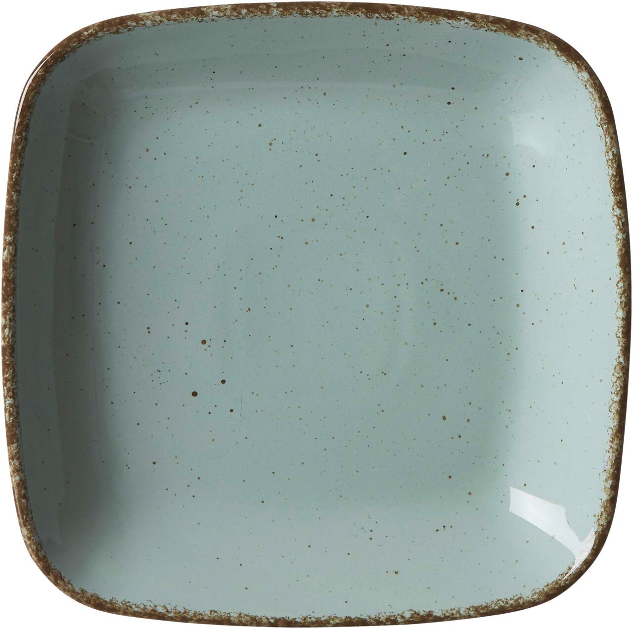 Ritzenhoff & Breker Suppenteller CASA eckig blau Vogelperspektive auf einen quadratischen, blauen Suppenteller mit gesprenkeltem Design und rustikalem Rand.