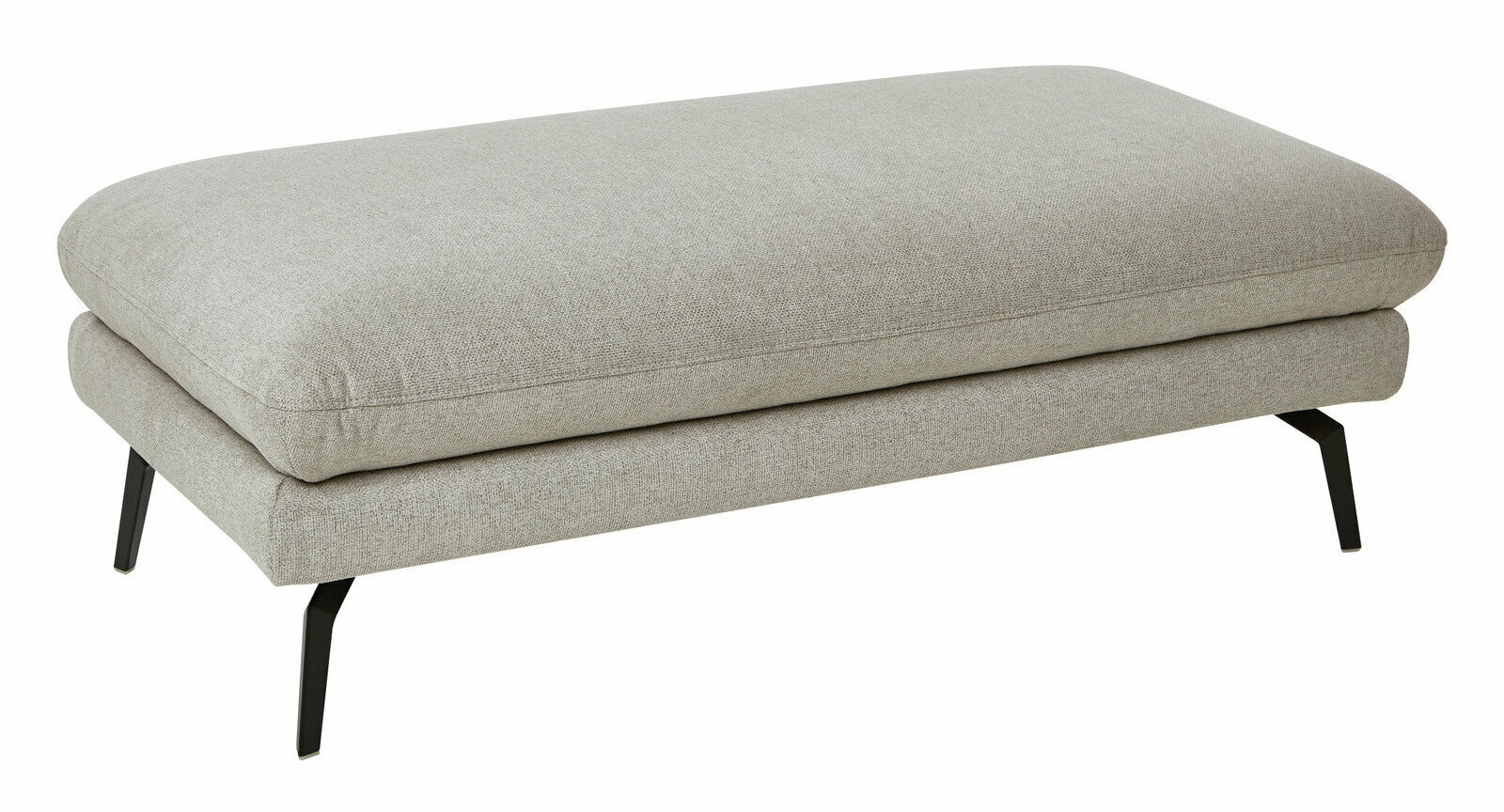 Grauer XXL-Hocker mit schwarzem Metallgestell, seitliche Perspektive