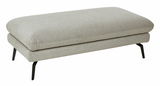 Grauer XXL-Hocker mit schwarzem Metallgestell, seitliche Perspektive