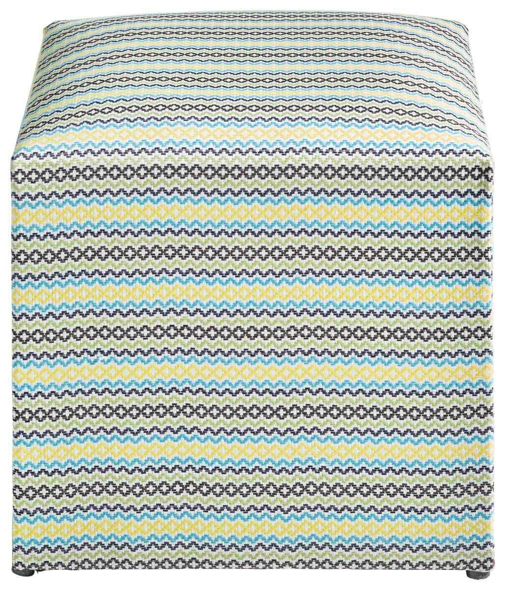 Sitzhocker mit buntem, gestreiftem Muster in Vorderansicht