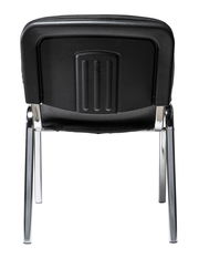 Rückansicht eines schwarzen Besucherstuhls mit verchromten Beinen