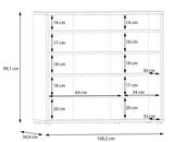 Frontansicht eines XL-Schuhschranks mit mehreren Regalböden, Abmessungen 99,1 cm hoch, 109,2 cm breit und 34,9 cm tief.