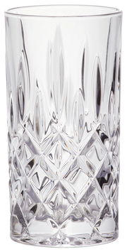 Kristallklarer Longdrinkbecher Noblesse 375ml mit elegantem Schliffmuster, seitliche Perspektive