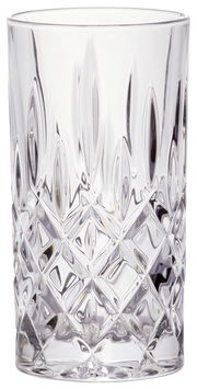 Kristallklarer Longdrinkbecher Noblesse 375ml mit elegantem Schliffmuster, seitliche Perspektive