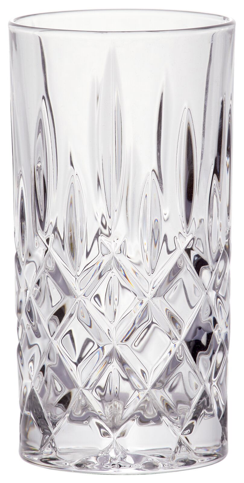 Kristallklarer Longdrinkbecher Noblesse 375ml mit elegantem Schliffmuster, seitliche Perspektive