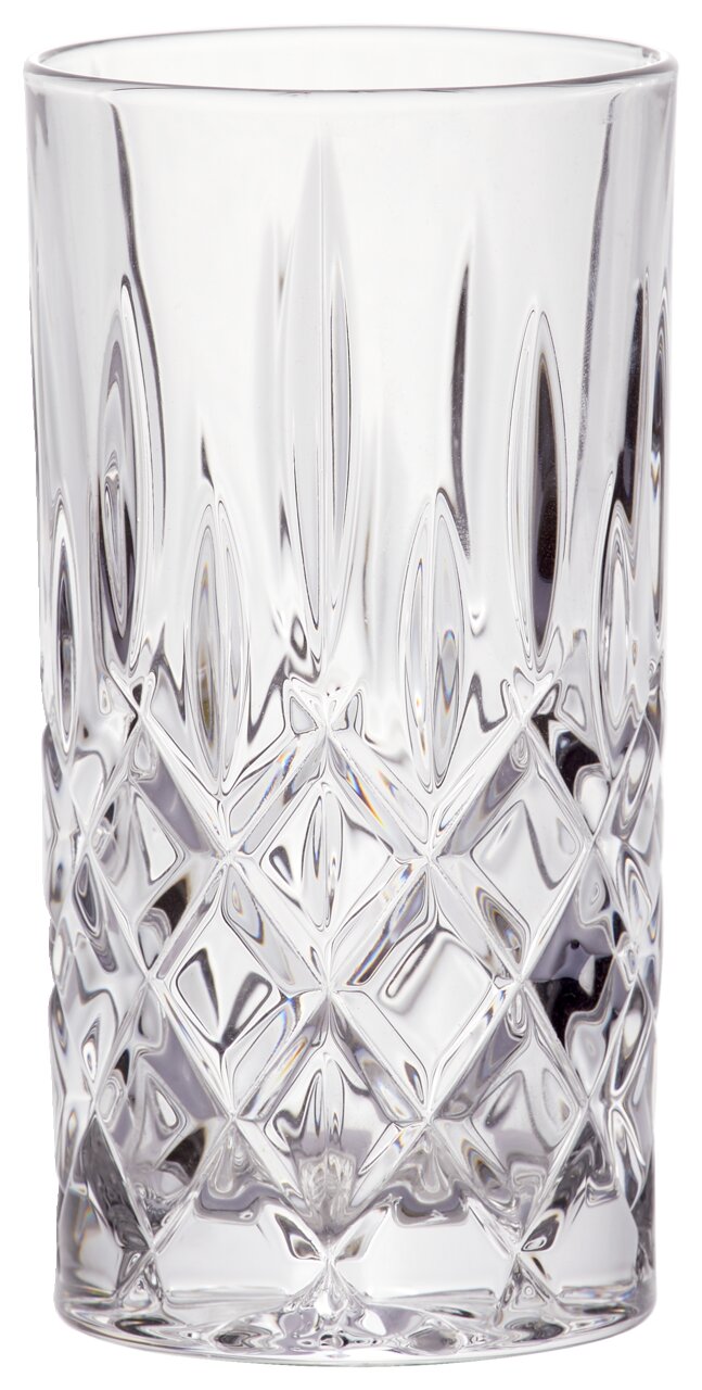 Nachtmann Longdrinkbecher NOBLESSE Kristallklarer Longdrinkbecher Noblesse 375ml mit elegantem Schliffmuster, seitliche Perspektive