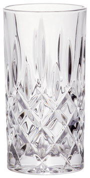Kristallklarer Longdrinkbecher Noblesse 375ml mit elegantem Schliffmuster, seitliche Perspektive