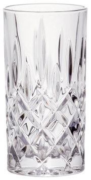 Kristallklarer Longdrinkbecher Noblesse 375ml mit elegantem Schliffmuster, seitliche Perspektive