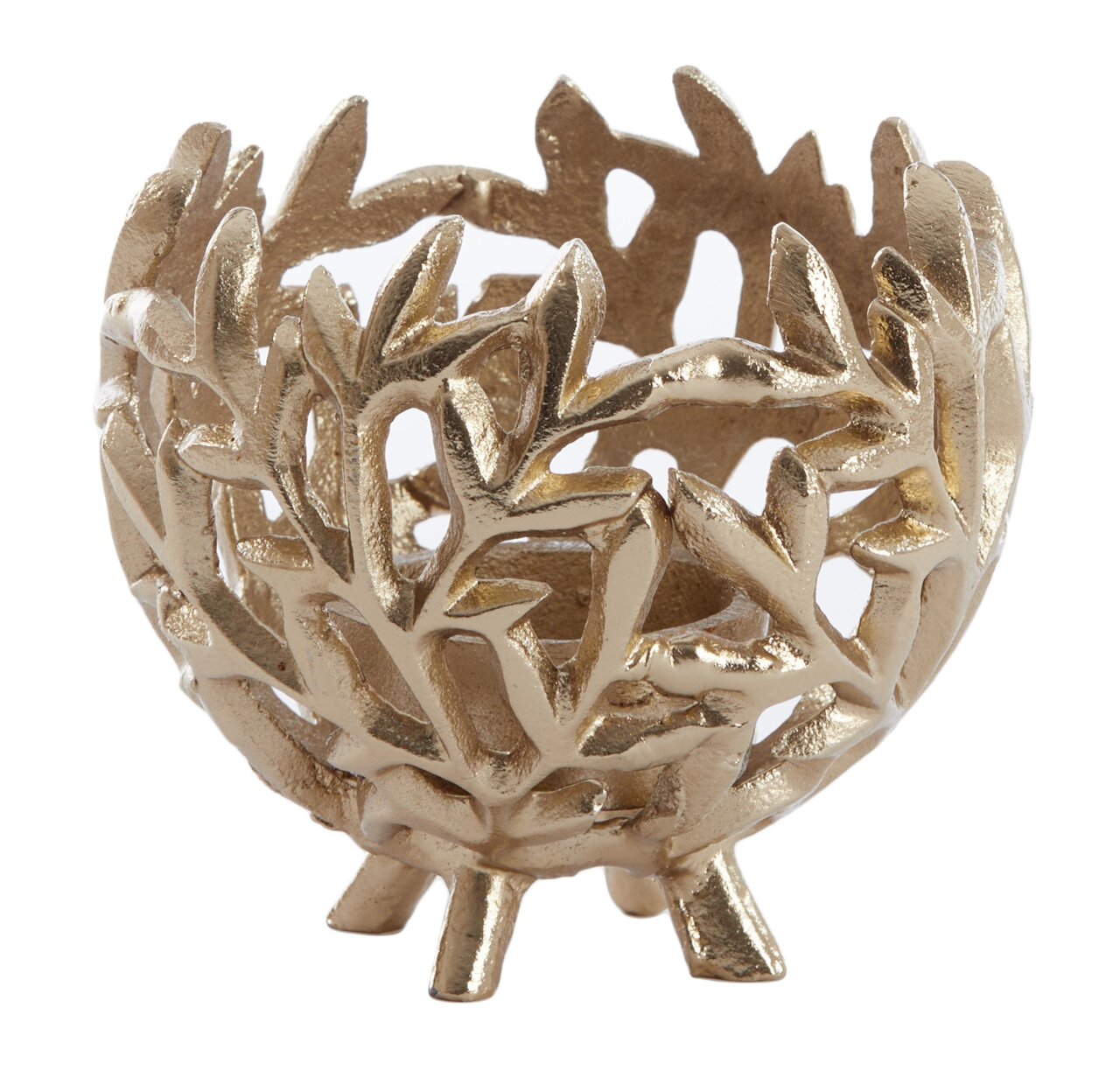 Light&Living Teelichthalter FAMARI Goldener Teelichthalter mit filigranem Blattdesign, seitliche Perspektive