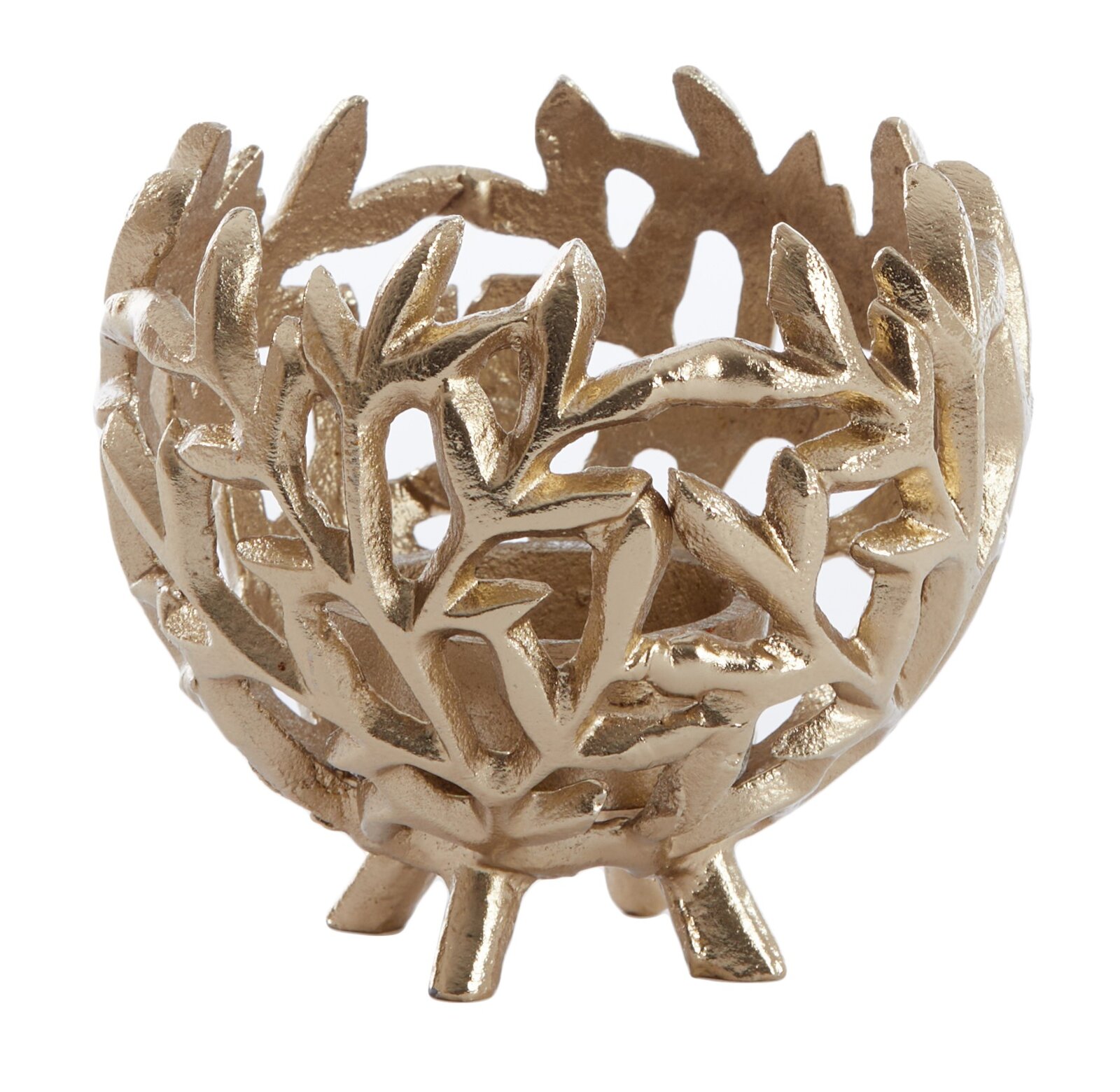 Light&Living Teelichthalter FAMARI Goldener Teelichthalter mit filigranem Blattdesign, seitliche Perspektive