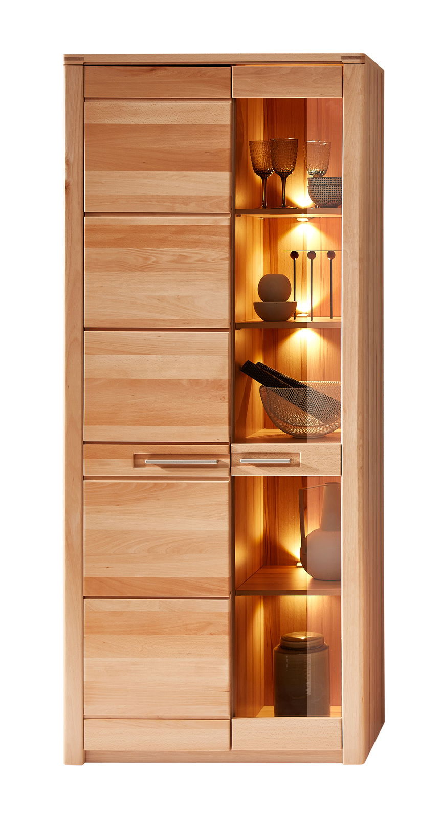 Z2 Vitrine NATURE ONE Vitrine aus Holz mit Glaseinsatz, beleuchtet, frontal betrachtet