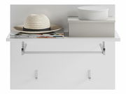 Weiße Garderobenkombination mit Hut, Zeitschriften und Aufbewahrungsboxen, frontale Ansicht