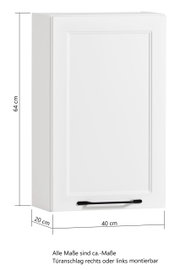 Witte hangkast met één deur, rechthoekig, afmetingen: 64 cm hoog, 40 cm breed, 20 cm diep, vooraanzicht