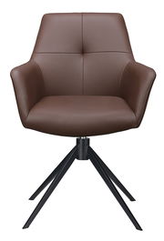 Brauner Armlehnstuhl mit schwarzem Metallgestell, Frontalansicht